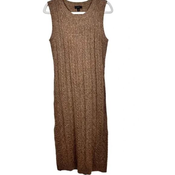 Anthropologie Cable knit Midi Sweater Cream Tan Dress Cardigan Set Medium - Picture 6 of 7